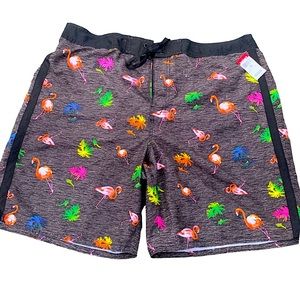 NEW Joe Boxer mens Swim Trunks Flamingo Board Shorts Sz 2XL Mesh Line pockets.